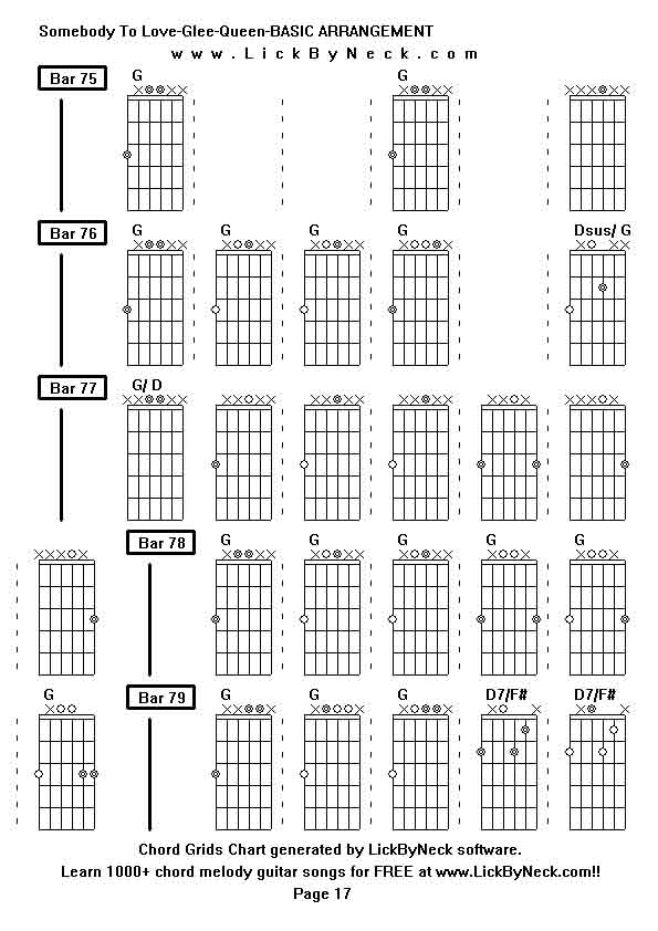 Chord Grids Chart of chord melody fingerstyle guitar song-Somebody To Love-Glee-Queen-BASIC ARRANGEMENT,generated by LickByNeck software.